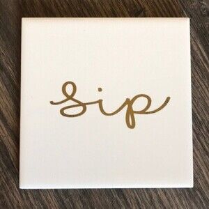 SIP CERAMIC WHITE AND GOLD DRINK COASTER